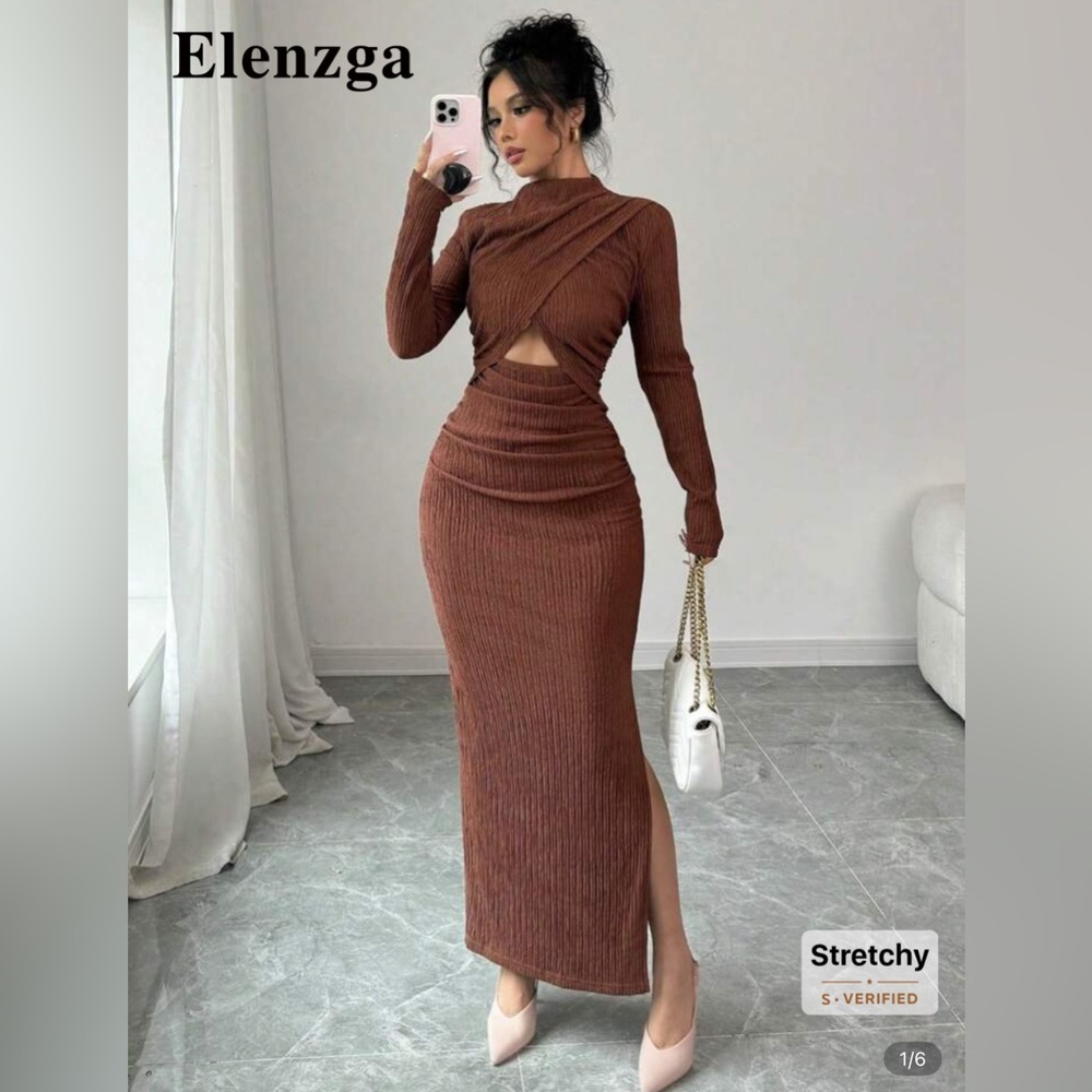 SHEIN Brown Long Sleeve Dress